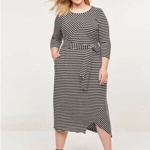 Lane Bryant Black & White Striped Knit Midi Asymmetrical Hem Dress 18/20 Career